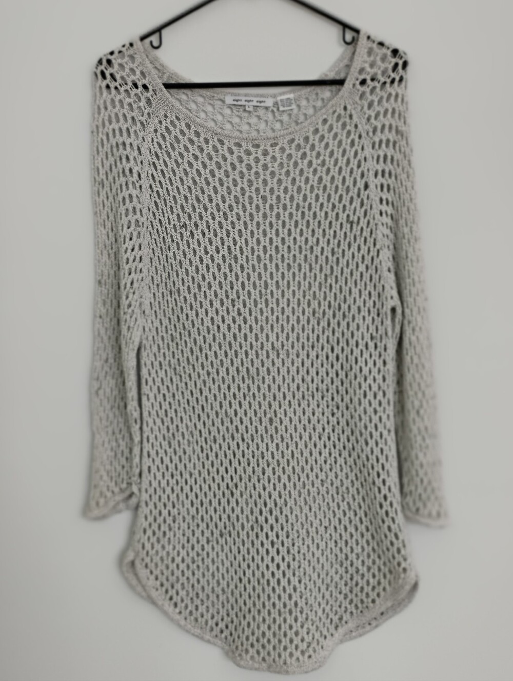 Eight Eight Eight Silver Open-Knit Long-Sleeve Linen-Cotton-Nylon Sweater L